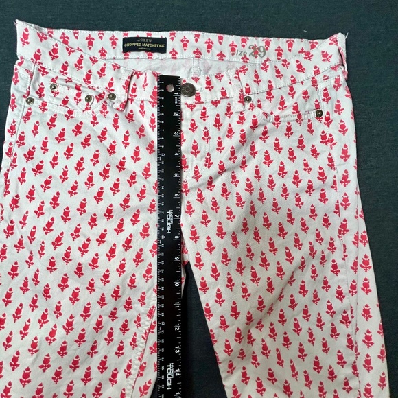 J. Crew Women Cropped Matchstick Pants, Sz 29 White w/ Pink Tulip Novelty Print - Picture 7 of 9